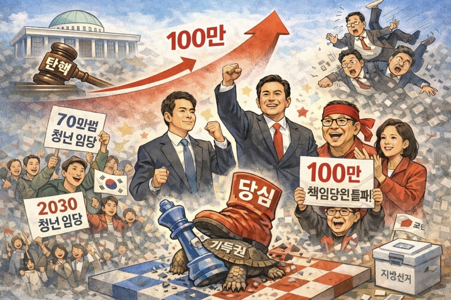 ▲ 100만 당원이다. 100만 대군이나 마찬가지다. 이제 국힘이 진정한 정당으로 전환하고 있다. 정당의 주인은 국회의원이 아니라 당원이다. ⓒ 챗GPT