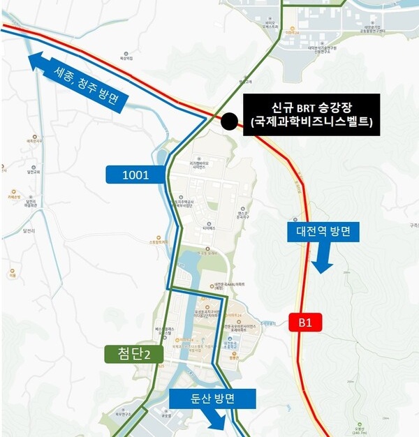 ▲ 대전 둔곡교차로 BRT 승강장이 내년 년 1월 1일부터 운영된다.ⓒ대전시