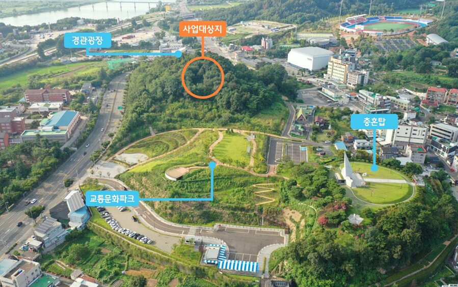 ▲ 대구 달성군(군수 최재훈)은 23일 현풍읍 하동(하리)근린공원에 조성될 ‘친환경 목조전망대’ 설계 공모의 당선작을 발표했다(사업 대상지).ⓒ달성군