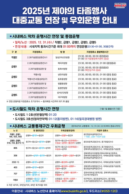 ▲ 시내버스 우회 및 연장 안내 포스터.ⓒ대구시