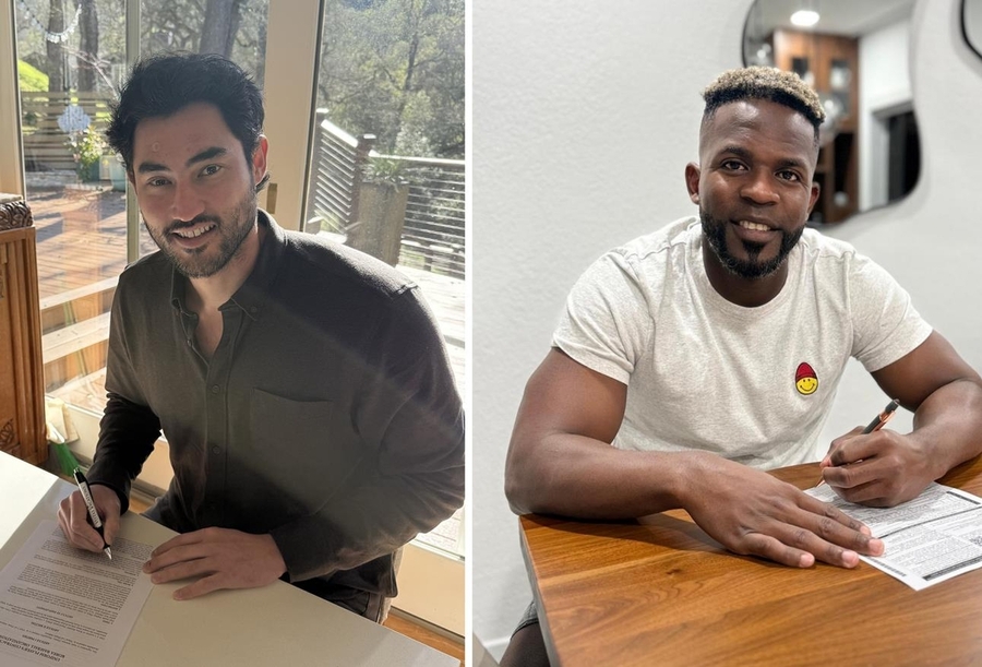 ▲ 프로야구 SSG 랜더스와 계약한 미치 화이트(왼쪽)와 기예르모 에레디아.ⓒSSG 랜더스 제공