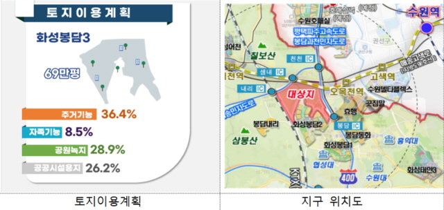 ▲ 화성봉담3지구 토지이용계획 및 위치도. ⓒ국토부