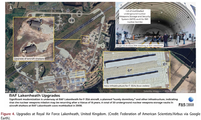 ▲ 나토(NATO) 핵공유 체제 하에서 미국 전술핵(B61-12)을 재배치하기 위해 영국 레이큰히스 기지의 저장시설(WS3)을 현대화하는 작업. ⓒ미국과학자연맹(FAS)