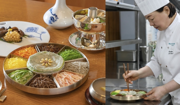 ▲ 메이필드호텔 서울 봉래헌의 대표메뉴와 이금희 조리장ⓒ메이필드호텔 서울