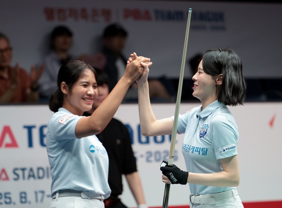 ▲ 팀리그 5라운드 첫 경기에서 우리금융캐피탈이 에스와이를 상대로 세트스코어 4-0 완승을 거뒀다.ⓒPBA 제공
