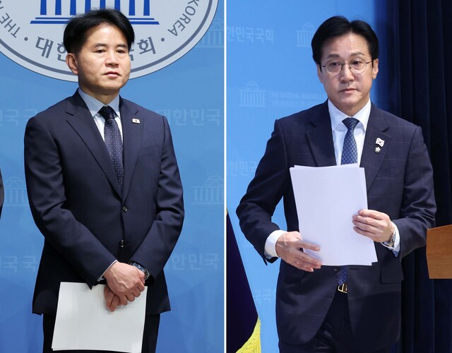 ▲ 22대 총선 과정에서 공직선거법 위반 혐의로 재판에 넘겨진 이병진·신영대 더불어민주당 의원이 8일 대법원에서 당선 무효형이 확정됐다. 이 의원은 공직선거법 위반으로 벌금 700만원을, 신 의원은 선거캠프 전직 사무장이 징역형 집행유예 선고가 확정돼 선거법에 따라 의원직을 상실했다. 사진은 이병진 의원과 신영대(오른쪽) 의원의 모습. ⓒ뉴시스