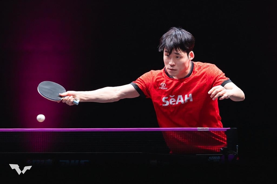 ▲ 세계 랭킹 18위 장우진이 세계 랭킹 13위 린윈루에 패배하며 준우승에 머물렀다.ⓒWTT 제공