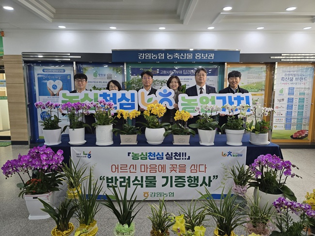 강원농협, 12일 춘천남부노인복지관 찾아 반려식물 300개 기증