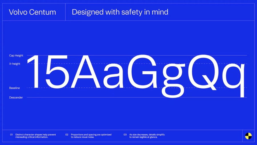 ▲ 볼보자동차의 새로운 안전 서체 '볼보 센텀'. ©Volvo