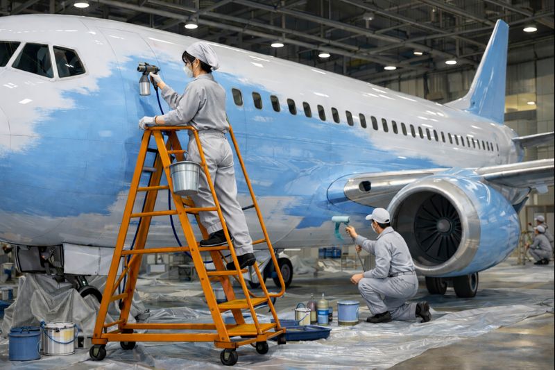 ▲ 대한항공, 에어제타 등 항공사들이 항공기 도색 작업을 진행하고 있다. ⓒCHAT GTP로 이미지 합성