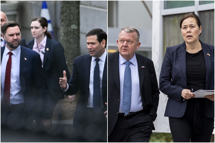 ▲ 14일(현지시각) 그린란드 문제 논의를 위해 만난 미국과 덴마크·그린란드. (사진 왼쪽부터) JD 밴스 미국 부통령, 마코 루비오 미국 국무장관, 라르스 뢰케 라스무센 덴마크 외무장관, 비비안 모츠펠트 그린란드 외무장관. ⓒAFP·EPA=연합뉴스