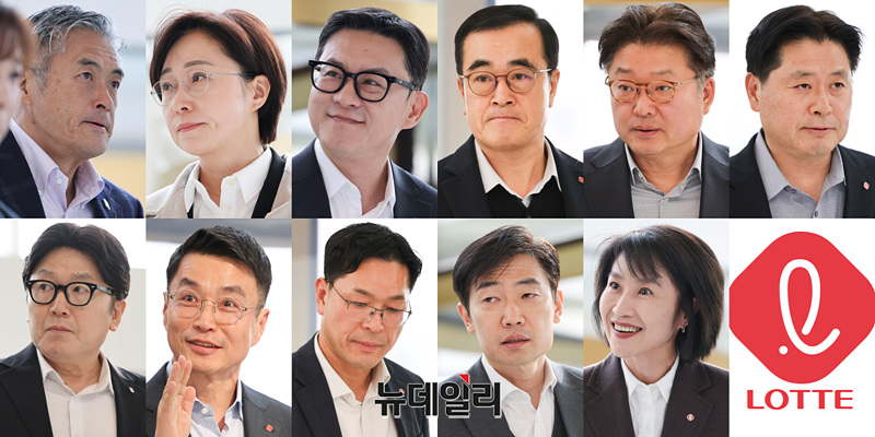 ▲ 다마쓰카 겐이치 롯데홀딩스 대표(왼쪽 상단부터), 김혜주 롯데멤버스 대표, 서정호 롯데웰푸드 대표, 정기호 롯데상사 대표, 김태현 롯데네슬레 대표, 이원택 롯데GRS 대표, 박재영 롯데JTB 대표, 최인태 롯데피플네트웍스 대표, 주우현 롯데케미칼 첨단소재사업 대표, 김종열 롯데컬처웍스 대표, 김덕희 대홍기획 대표가 15일 오후 서울 송파구 롯데월드타워에서 열린 2025 상반기 롯데 VCM(Value Creation Meeting) 사장단회의에 참석하고 있다. ⓒ서성진 기자