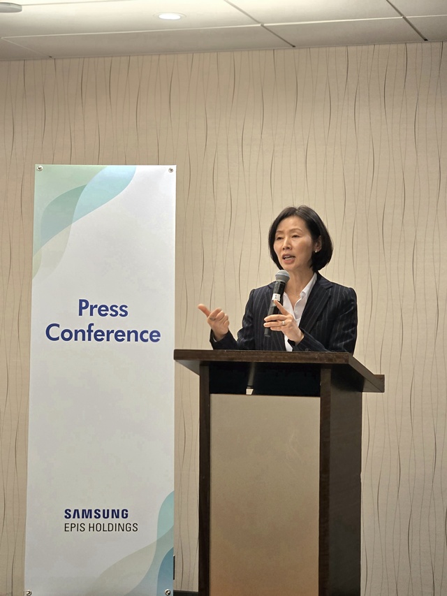 ▲ 김경아 삼성에피스홀딩스 사장이 'JP모건 헬스케어 콘퍼런스'에서 현장 기자간담회를 개최하고 주요 사업전략 및 연구개발 로드맵을 공개했다. ⓒ삼성에피스홀딩스