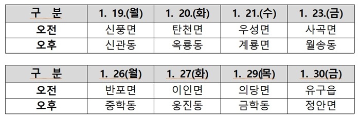 ▲ 16개 읍면동 순회 일정표.ⓒ공주시
