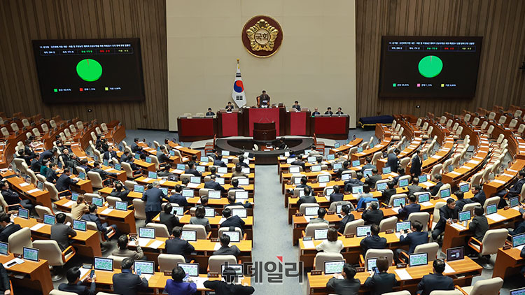 ▲ 16일 국회에서 열린 1월 임시국회 본회의에서 윤석열ㆍ김건희에 의한 내란ㆍ외환 및 국정농단 행위의 진상규명을 위한 특별검사 임명 등에 관한 법률안이 국민의힘이 불참한 채 더불어민주당 주도로 처리되고 있다. ⓒ연합뉴스