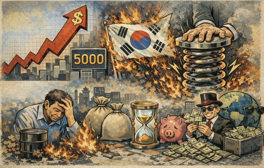 ▲ 경제-금융-외환 위기 경보가 울리는데 한국 주식시장만 불이 났다. 과열이다. 이게 정상인가. 포퓰리즘 정권에서 나타나는 전형적 증후군 아닌가? ⓒ 챗GPT