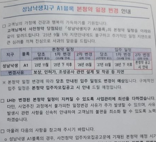 ▲ 사전청약 당첨자들에게 배포된 안내문. ⓒ제보자