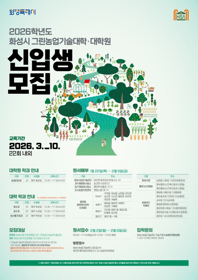▲ 2026년도 그린농업기술대학(원) 신입생을 모집 포스터ⓒ화성시농업기술센터 제공