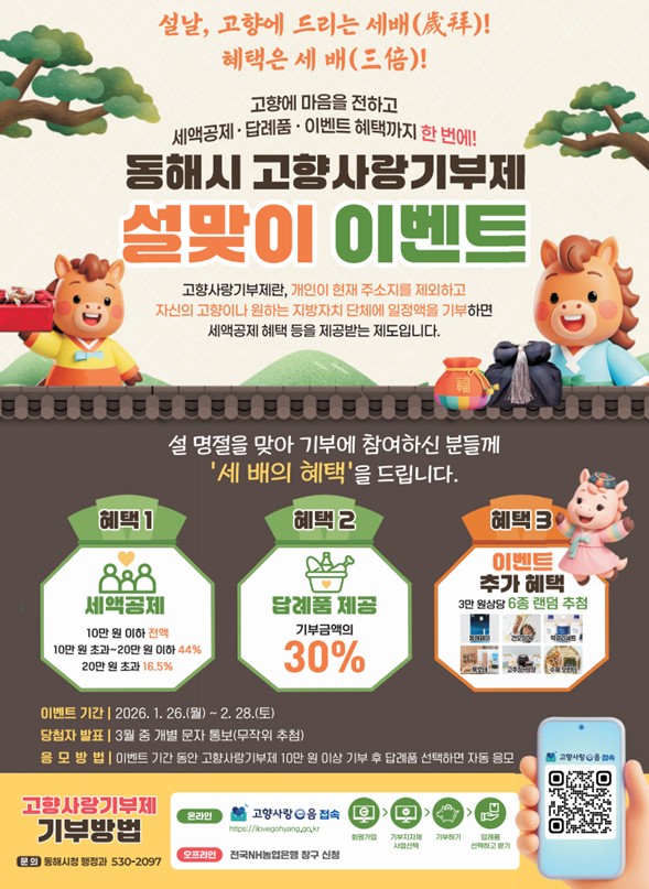 ▲ 고향사랑기부제 '설맞이 이벤트' 홍보물. ⓒ동해시