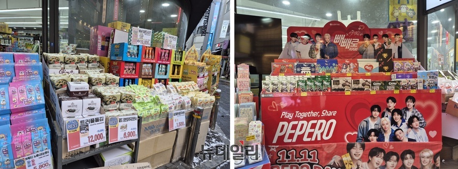 ▲ 김, 과자 등 관광객 소비 수요에 맞춰 매대를 구성했다.ⓒ조현우 기자