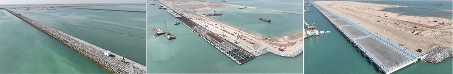 ▲ 이라크 알포 신항만 컨테이너터미널 안벽공사 현장의 연약지반 처리 및 매립공사가 진행된 모습.ⓒ대우건설 제공