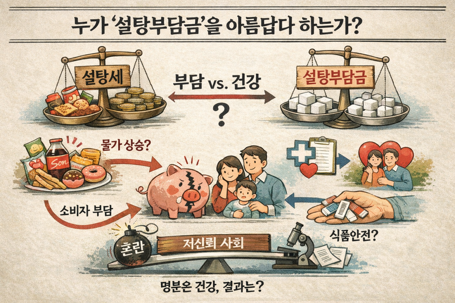 ▲ 설탕세든 설탕 분담금이든, 그게 설탕의 과다섭취를 줄인다는 근거가 있는가? 외국 사례에서 별 소용이 없는 것으로 나타났다. 미국에서 설탕 소비량과 소득은 반비례 관계를 보인다. 결국 저소득층 호주머니 부담만 증가하는 셈이다. ⓒ 챗GPT