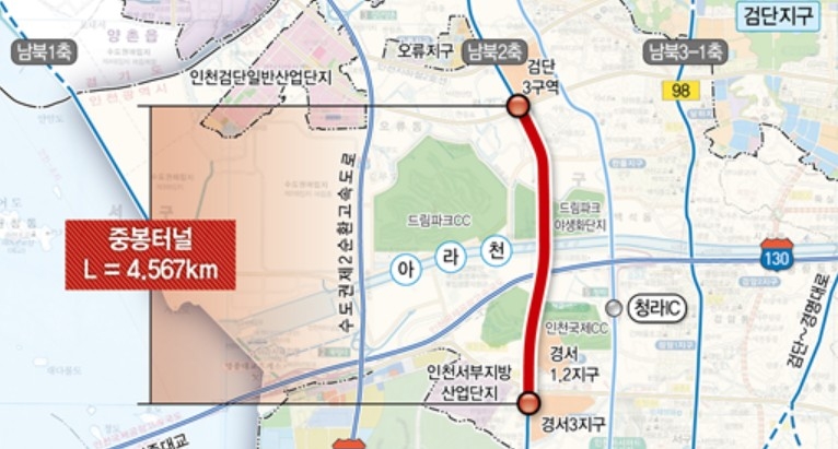 ▲ 인천시 서구 중봉태널 민간투자사업 위치도ⓒ인천시 제공