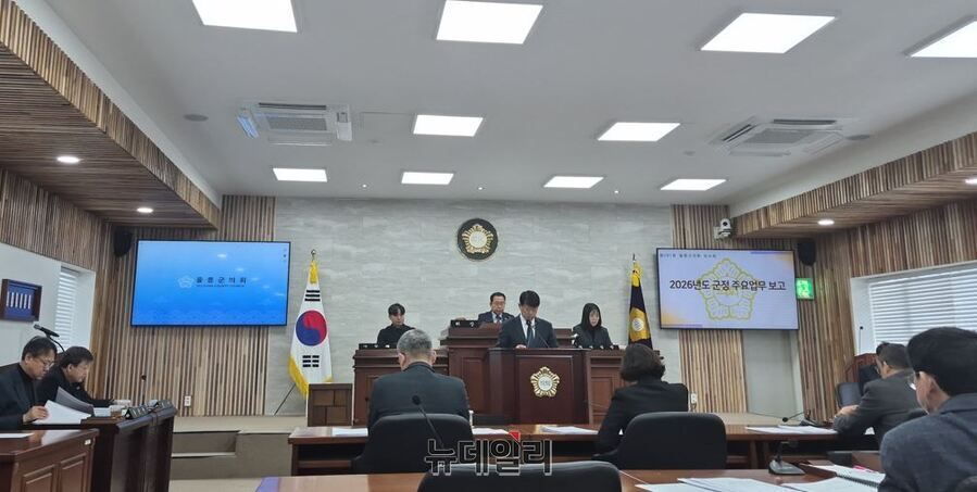 ▲ 임장혁 울릉군 기획감사실장이 제291회 울릉군의회 임시회 '2026 군정 주요업무 보고'를 통해 파격 인센티브 제도 도입을 설명하고 있다.ⓒ뉴데일리