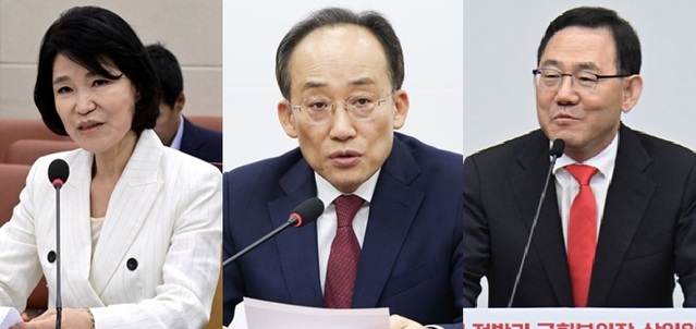 ▲ 왼쪽부터 이진숙 전 방송통신위원장, 추경호·주호영 국민의힘 의원. ⓒ뉴데일리DB