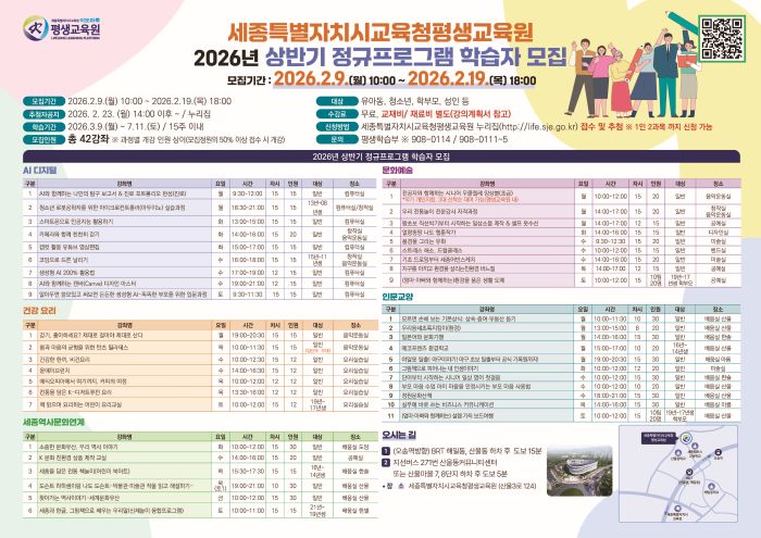 ▲ 평생교육원 상반기 정규프로그램 학습자 모집 포스터.ⓒ세종교육청