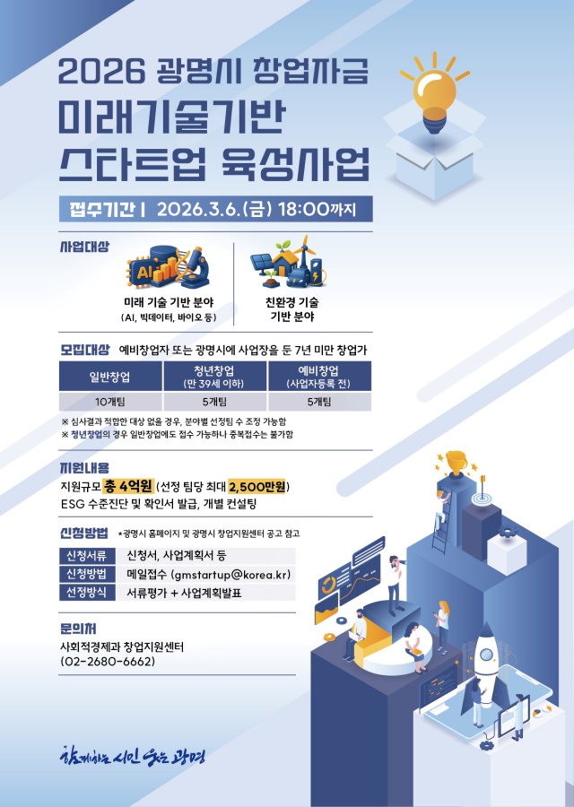 ▲ 광명시 ‘미래기술 스타트업 육성사업’ 홍보 포스터. ⓒ광명시 제공