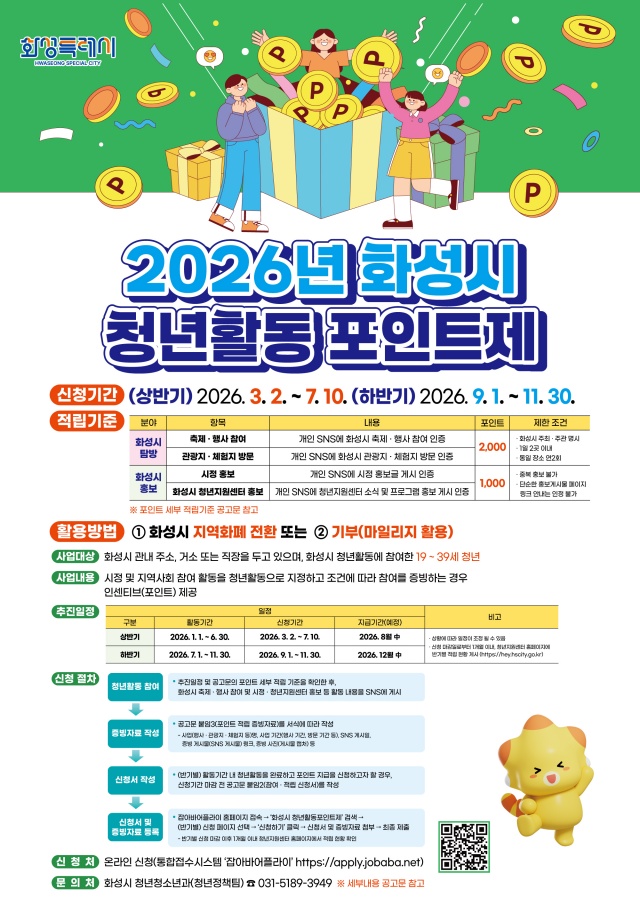 ▲ 청년활동포인트제 안내 포스터ⓒ화성시 제공