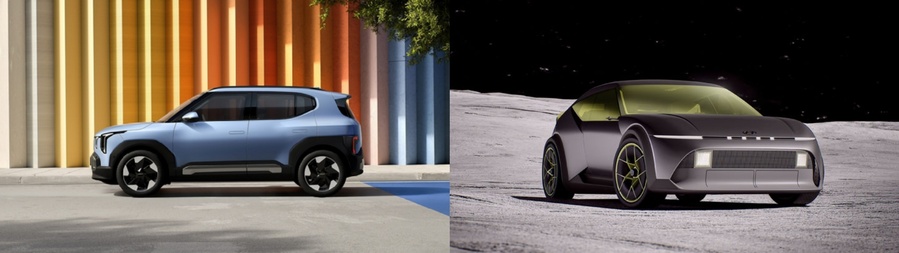 ▲ 기아 EV2(왼쪽)과 현대차 아이오닉3(오른쪽).ⓒ현대차그룹