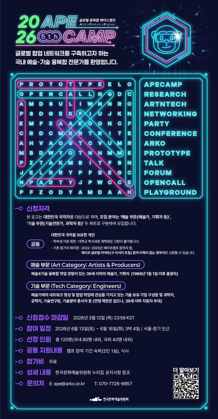 ▲ '제5회 에이프캠프(APE CAMP)' 오픈콜 웹포스터.ⓒ한국문화예술위원회