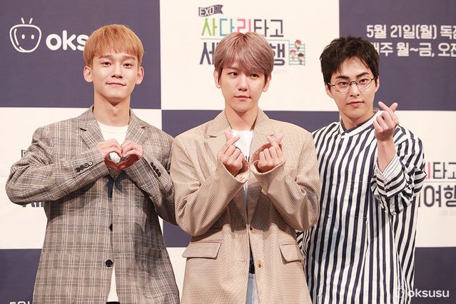 ▲ 엑소(EXO) 멤버인 첸, 백현, 시우민. ⓒSKB