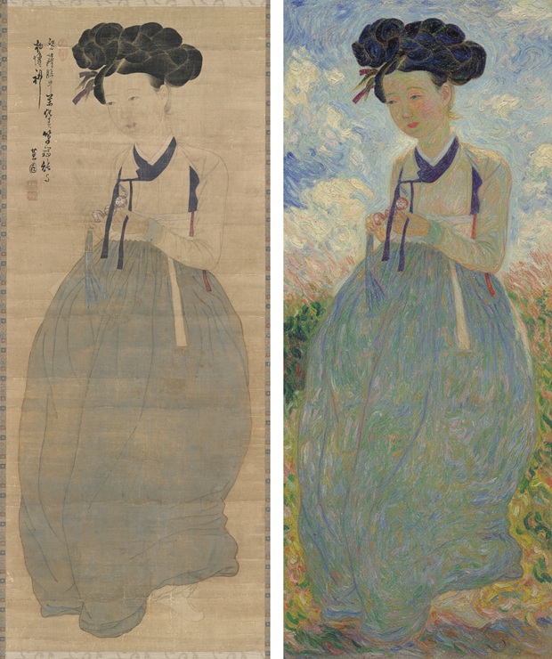 ▲ 신윤복의 ‘미인도’가 DGIST의 생성형 AI 기술을 활용해 모네의 화풍으로 재해석된 모습이다.ⓒDGIST