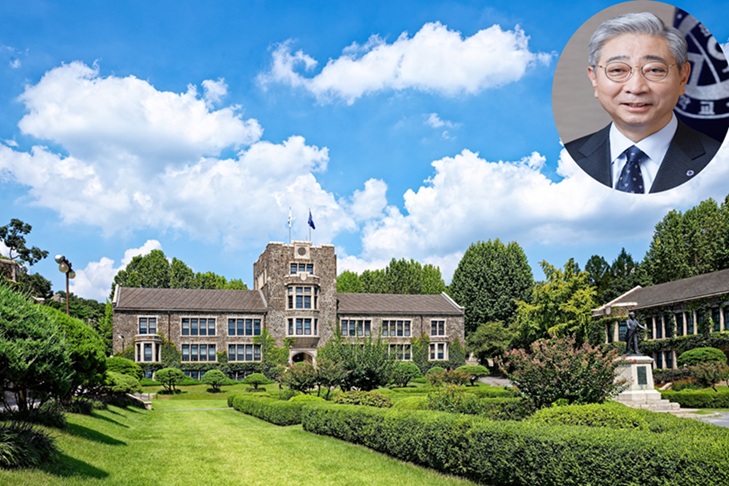 ▲ 연세대학교 전경. 우측 상단은 윤동섭 총장.ⓒ연세대
