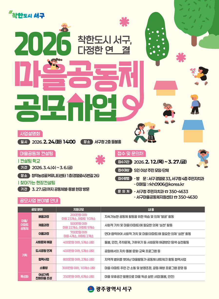 ▲ ‘2026년 주민주도 마을공동체 공모사업’_포스터ⓒ광주광역시 서구청 제공