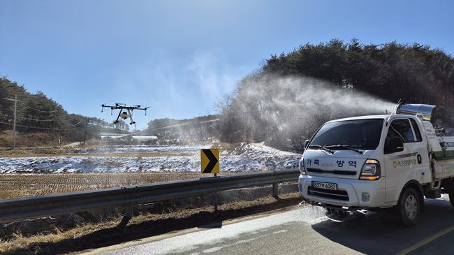 ▲ 농협 강원본부와 속초양양축산농협이 가축 질병 확산 위험을 선제적으로 차단하기 위해 19일 양양군 손양면 삽존리 양돈밀집단지 일원에서 가축질병 차단방역을 실시했다. ⓒ농협 강원본부