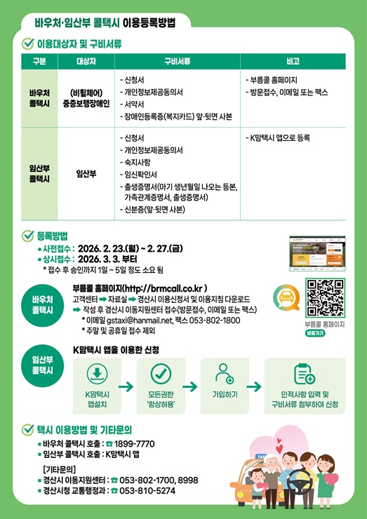 ▲ 바우처·임산부 콜택시 이용관련 팜플렛ⓒ경산시