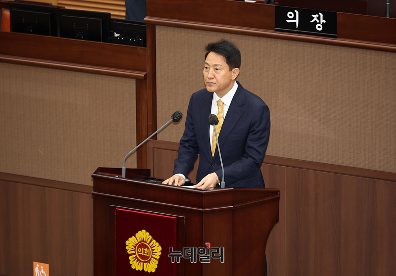 ▲ 오세훈 서울시장이 서울시의회 임시회에서 발언하고 있다. ⓒ정상윤 기자