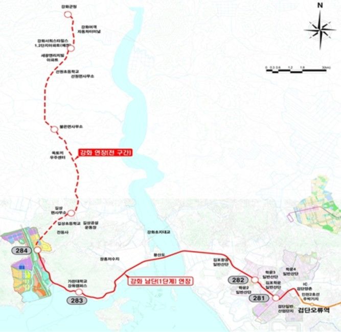 ▲ 인천지하철 2호선 강화 연장 노선안ⓒ 인천시 제공
