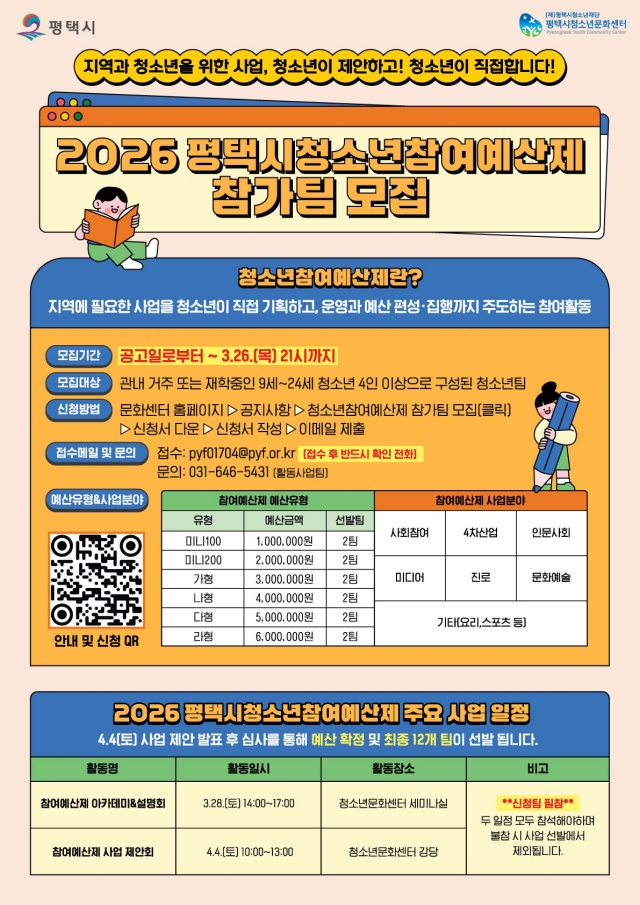 ▲ 청소년참여예산제 사업 참가팀 모집 포스터ⓒ평택시청소년문화센터 제공
