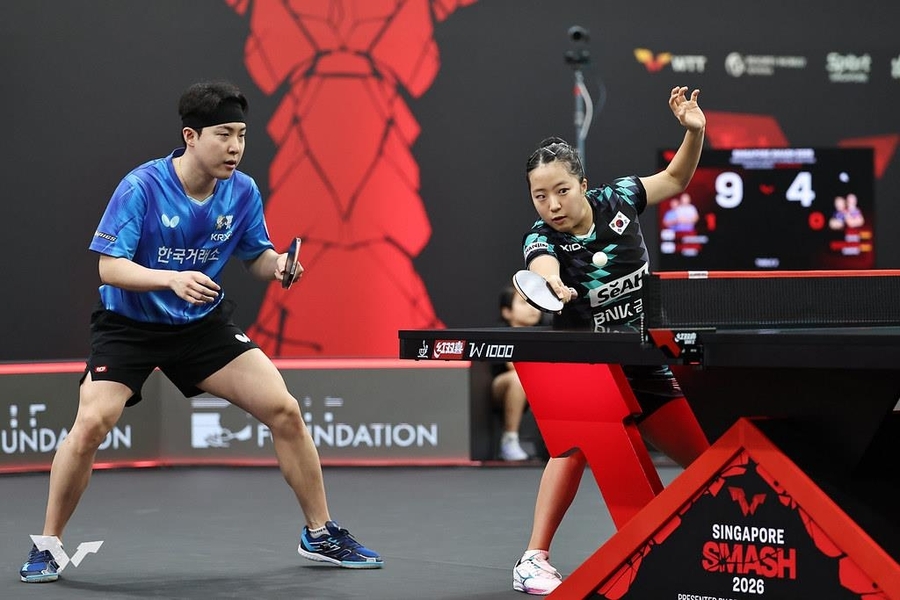 ▲ 탁구 혼합 복식 '세계 랭킹 1위' 임종훈-신유빈 조가 2026 WTT 싱가포르 스매시 결승에 올랐다.ⓒWTT 제공