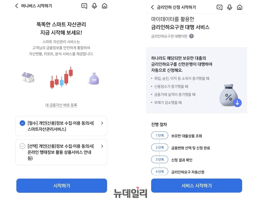 ▲ 기자가 신한은행 앱에서 금리인하 자동신청을 설정하는 과정. 개인정보 동의 이후 별도 서류 제출 없이 3분 만에 완료됐다. ⓒ정혜영 기자