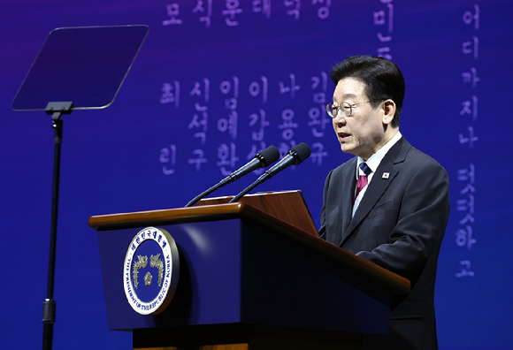 ▲ 이재명 대통령이 1일 서울 강남구 코엑스에서 열린 제107주년 3·1절 기념식에서 기념사를 하고 있다. ⓒ연합뉴스