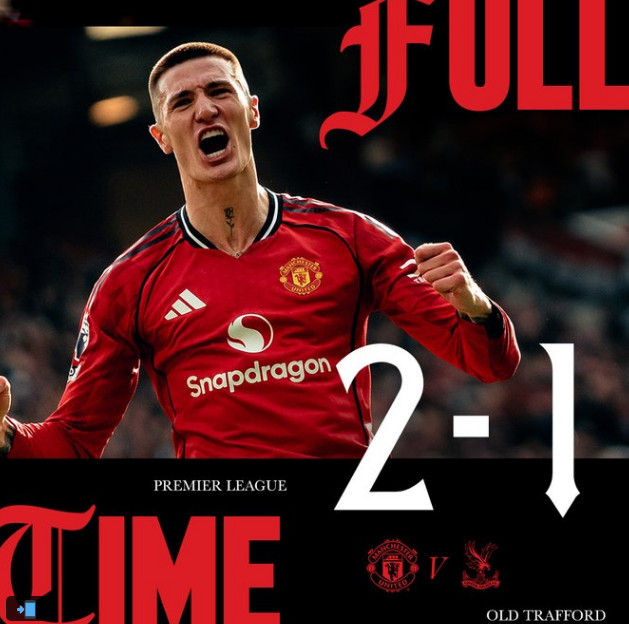 ▲ 맨체스터 유나이티드가 크리스털 팰리스를 꺾고 리그 3위로 올라섰다.ⓒ맨체스터 유나이티드 제공