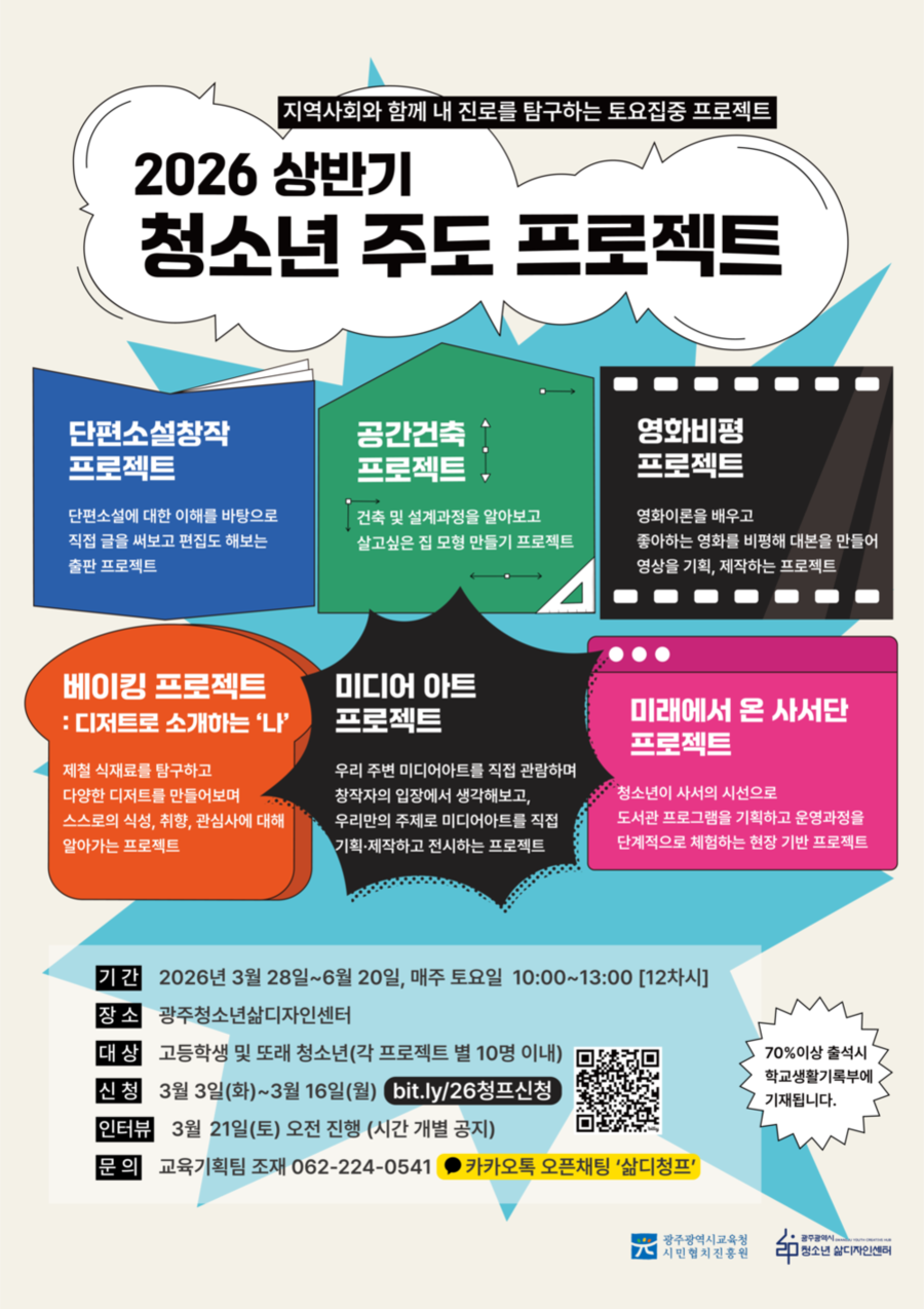 ▲ 광주 시민협치진흥원, ‘청소년 주도 프로젝트’ 모집_포스터ⓒ광주광역시교육청 제공