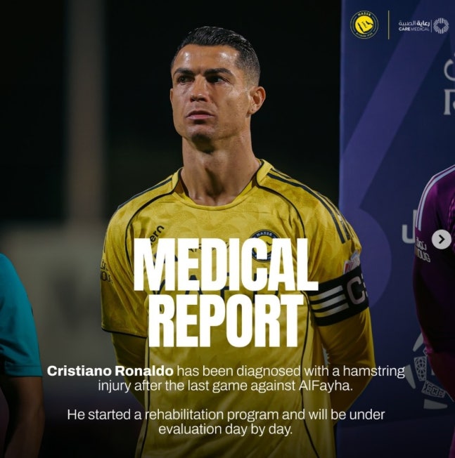 ▲ 호날두가 햄스트링 부상을 당했고, 당분간 결장이 불가피하다.ⓒ알 나스르 제공