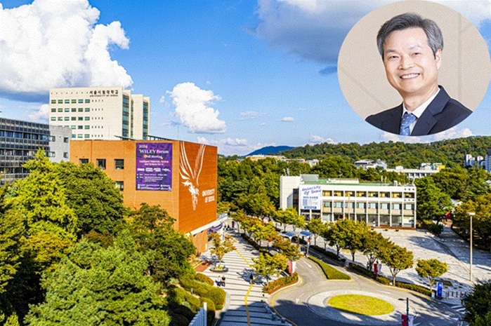 ▲ 서울시립대학교 전경. 우측 상단은 원용걸 총장.ⓒ서울시립대